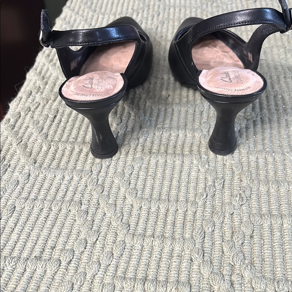 Clarks Black Heeled Slingback Shoes - Picture 3 of 10